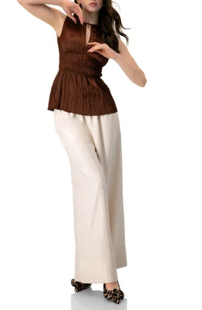 Ivonne Satin Sleeveless Pleated Blouse In Brown