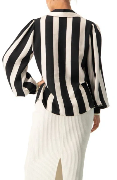 Ivonne Collared Long Sleeve Striped Blouse In Black