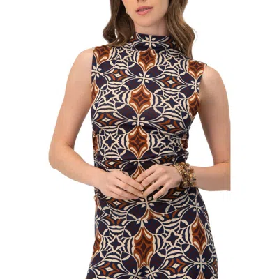 Ivonne Ruched Side High Neck Sleeveless Blouse In Brown