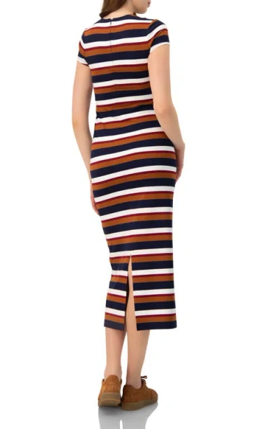 Ivonne Long Wide Stripes Cap Sleeve Dress In Brown