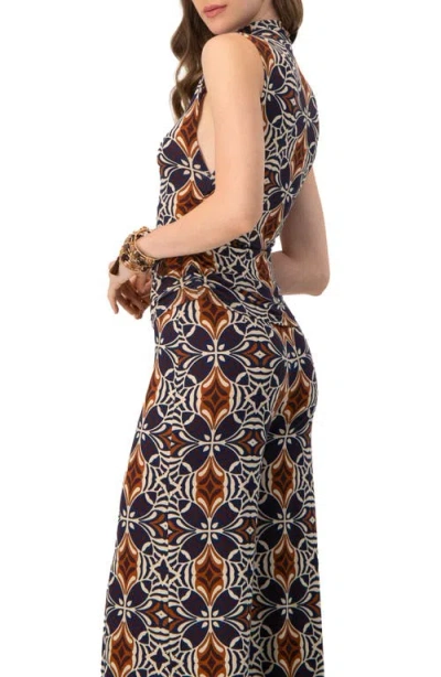 Ivonne Ruched Side High Neck Sleeveless Blouse In Brown