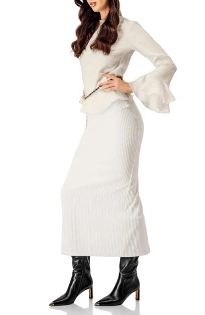 Ivonne Long Sleeve Ruffled  Cuff Textured Blouse In Brown