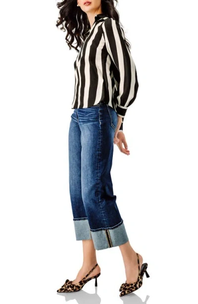 Ivonne Collared Long Sleeve Striped Blouse In Black