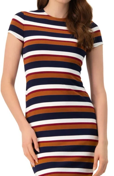 Ivonne Long Wide Stripes Cap Sleeve Dress In Brown
