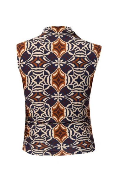 Ivonne Ruched Side High Neck Sleeveless Blouse In Brown