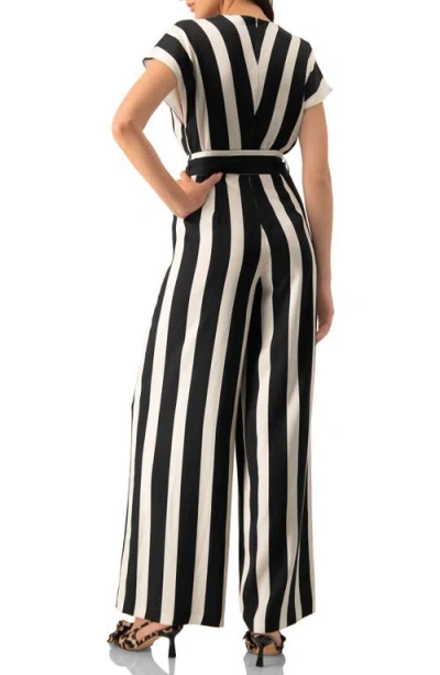 Ivonne Striped V-neck Jumpsuit With Waist Tie In Black