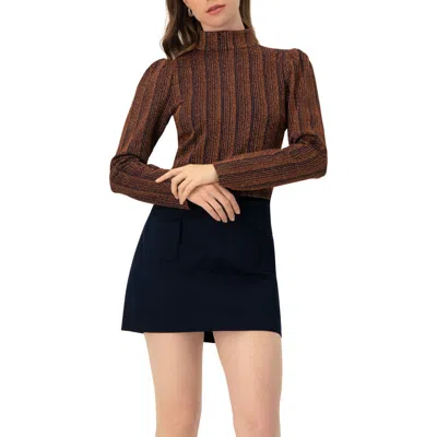 Ivonne High Neck Long Sleeve Top In Brown