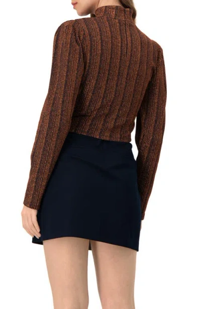 Ivonne High Neck Long Sleeve Top In Brown