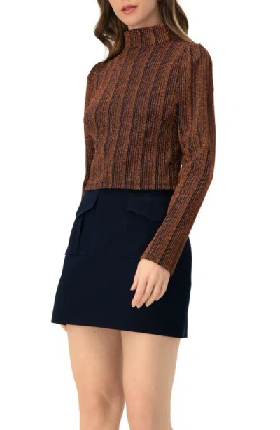 Ivonne High Neck Long Sleeve Top In Brown