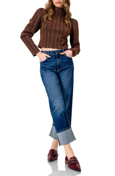 Ivonne High Neck Long Sleeve Top In Brown