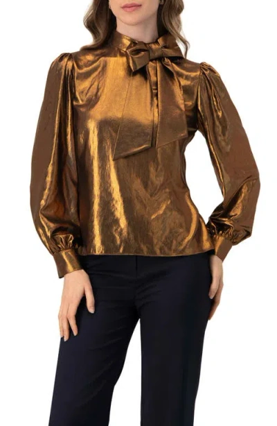 Ivonne Metalic Bow Blouse In Brown