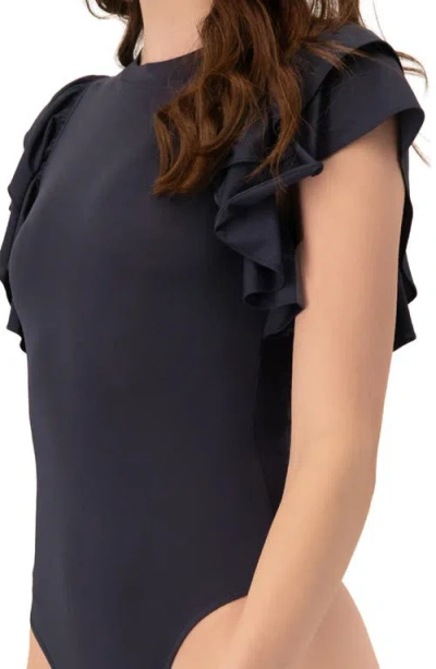 Ivonne Ruffle Sleeve Bodysuit In Blue