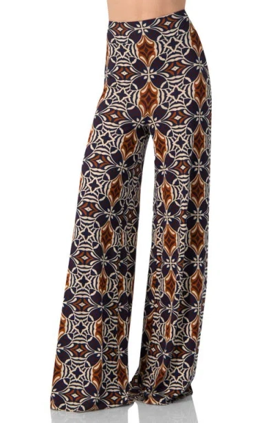 Ivonne Wide-leg Patterned Palazzo Trousers In Brown