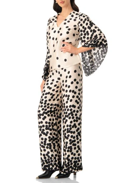 Ivonne Polka Dot V-neck Blouse With Wide Sleeves In Brown