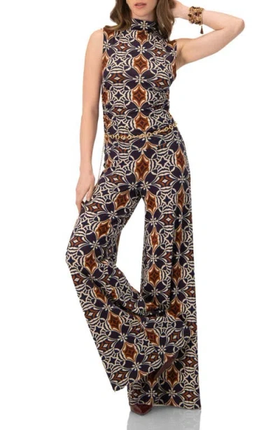 Ivonne Wide-leg Patterned Palazzo Trousers In Brown