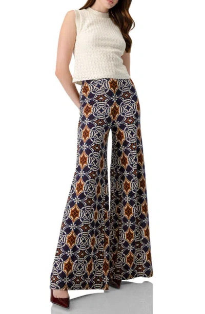 Ivonne Wide-leg Patterned Palazzo Trousers In Brown
