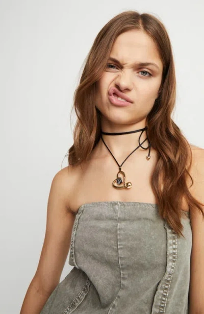 Unode50 Modern 18 K Plated Necklace With Heart Faceted Crystal In Gold