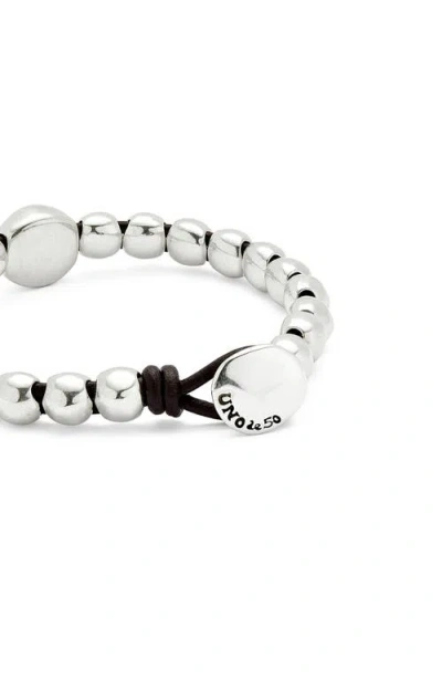 Unode50 Leather Bracelet With A Large Bead In Metallic