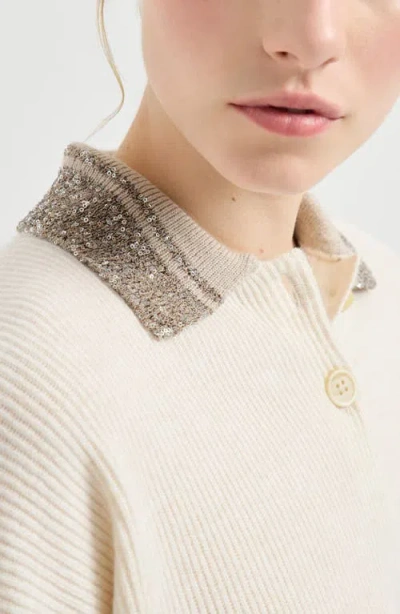Brunello Cucinelli Polo With Dazzling Collar In Neutral