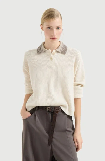 Brunello Cucinelli Polo With Dazzling Collar In Neutral