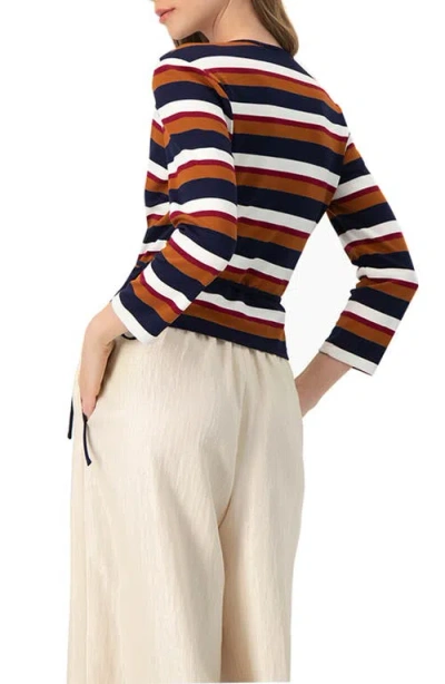 Ivonne V-neck Wrap Blouse With Color Block Stripes In Brown