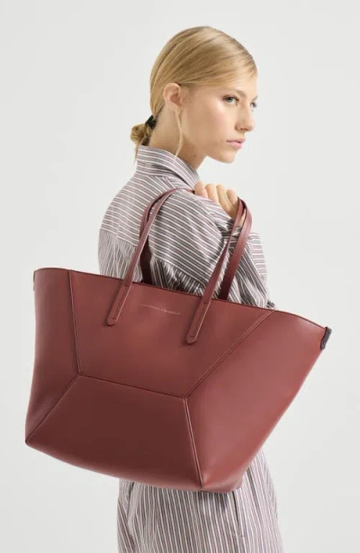 Brunello Cucinelli Monili-detail Leather Tote Bag In Brown