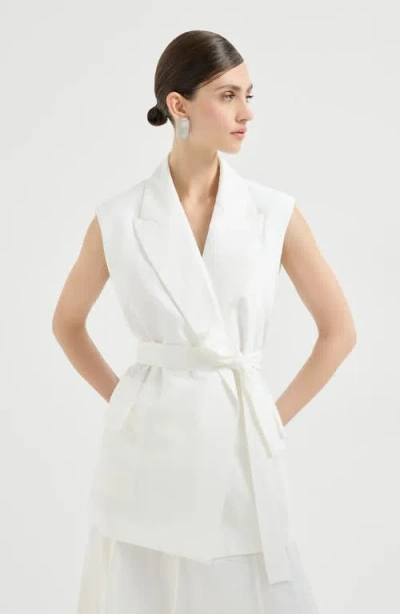 Brunello Cucinelli Poplin Belted Vest In White