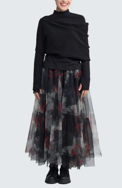 Luukaa Brynwyn Printed Tulle Skirt In Red