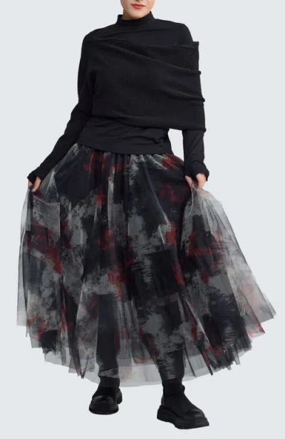 Luukaa Brynwyn Printed Tulle Skirt In Red