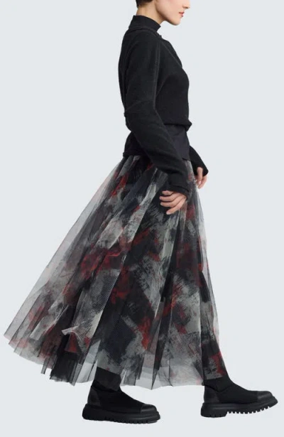 Luukaa Brynwyn Printed Tulle Skirt In Red