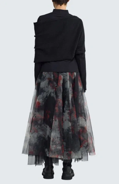 Luukaa Brynwyn Printed Tulle Skirt In Red