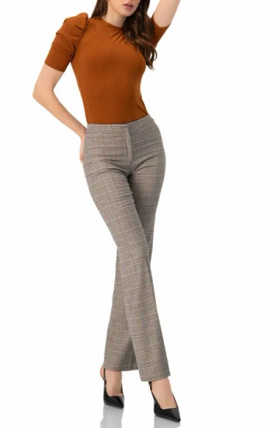 Ivonne Puff Shoulder Ribbed-knit T-shirt In Brown