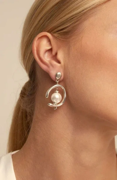 Unode50 Sterling Silver-plated Hoop Earrings With Pearl In White