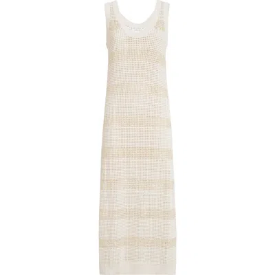 Brunello Cucinelli Striped Sleevess Midi Dress In Neutral