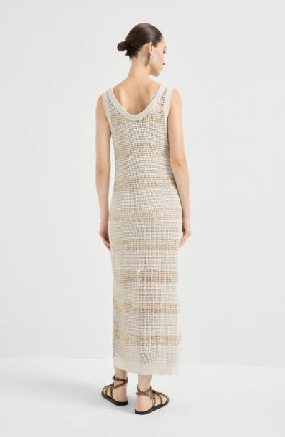 Brunello Cucinelli Striped Sleevess Midi Dress In Neutral