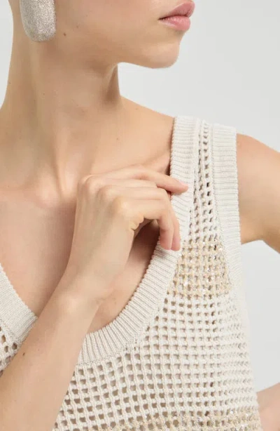 Brunello Cucinelli Striped Sleevess Midi Dress In Neutral