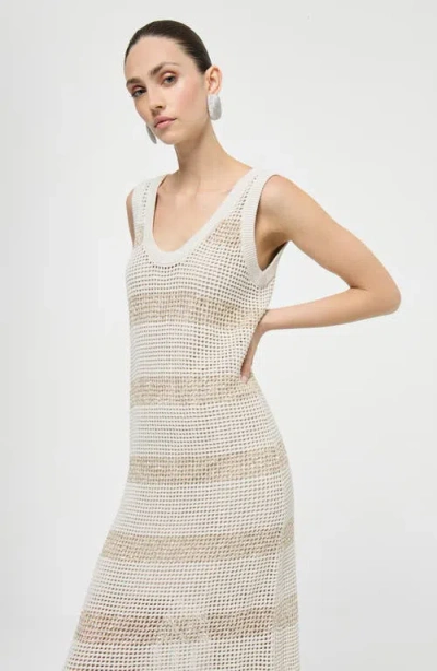 Brunello Cucinelli Striped Sleevess Midi Dress In Neutral