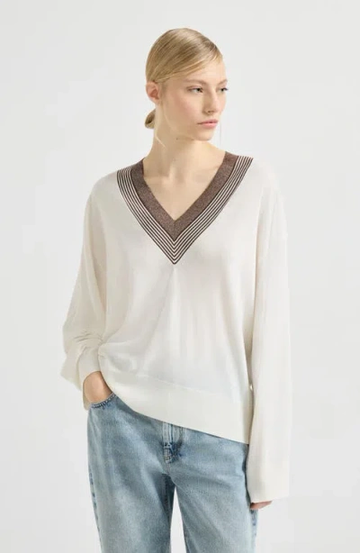 Brunello Cucinelli Cashmere And Silk Lightweight Sweater In Brown