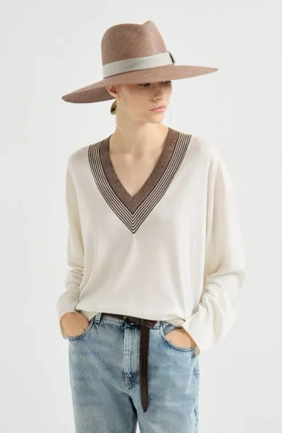 Brunello Cucinelli Cashmere And Silk Lightweight Sweater In Brown