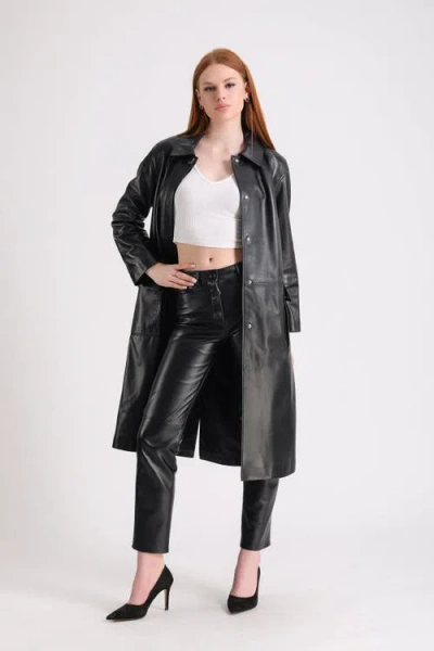 Furniq Uk Llc Pimlico Leather Trench Coat In Black