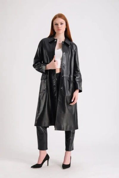 Furniq Uk Llc Pimlico Leather Trench Coat In Black