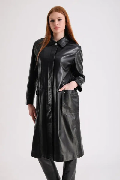 Furniq Uk Llc Pimlico Leather Trench Coat In Black
