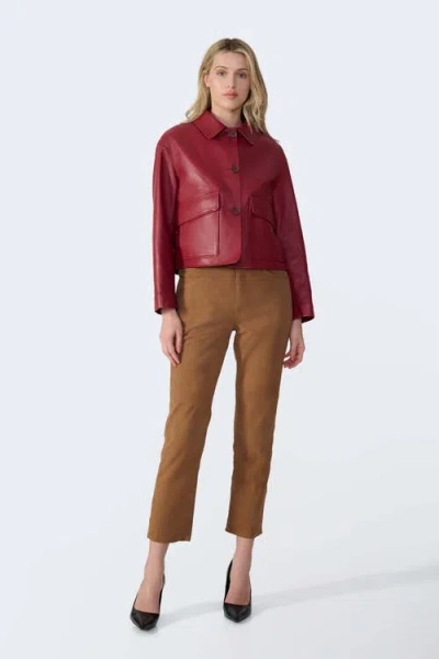 Furniq Uk Ella Leather Jacket In Burgundy