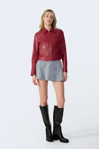 Furniq Uk Flora Leather Jacket In Burgundy