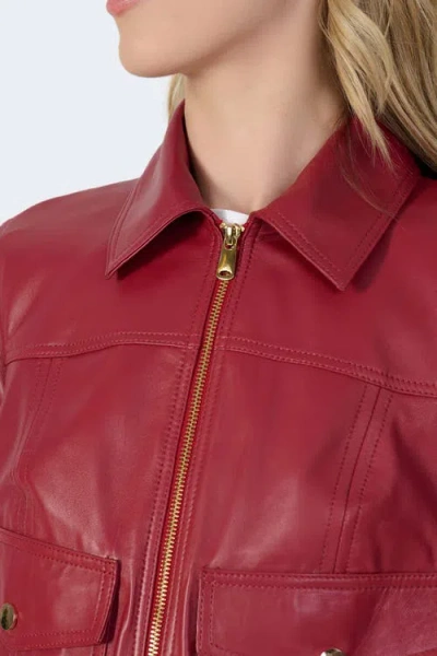 Furniq Uk Flora Leather Jacket In Burgundy