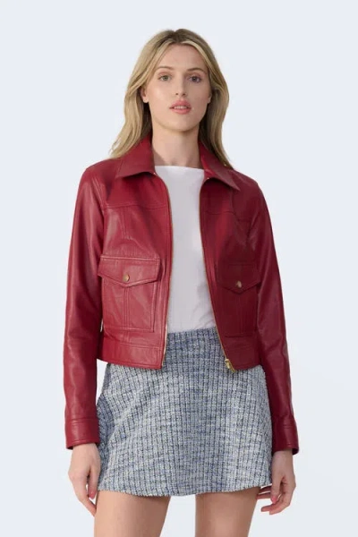 Furniq Uk Flora Leather Jacket In Burgundy