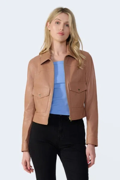 Furniq Uk Flora Leather Jacket In Brown