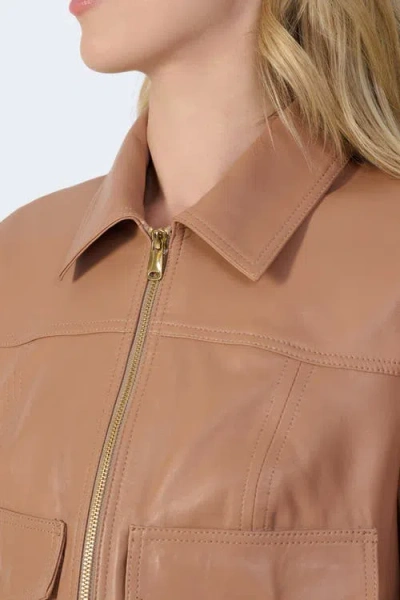 Furniq Uk Flora Leather Jacket In Brown