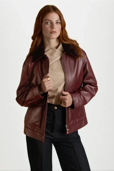 Furniq Uk Llc Alma Leather Jacket In Burgundy