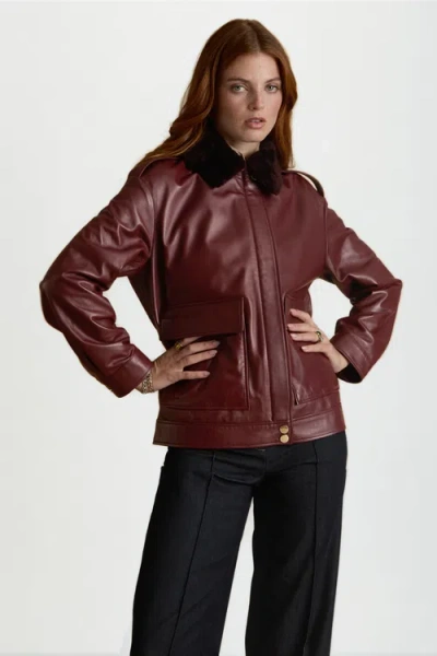 Furniq Uk Llc Alma Leather Jacket In Burgundy